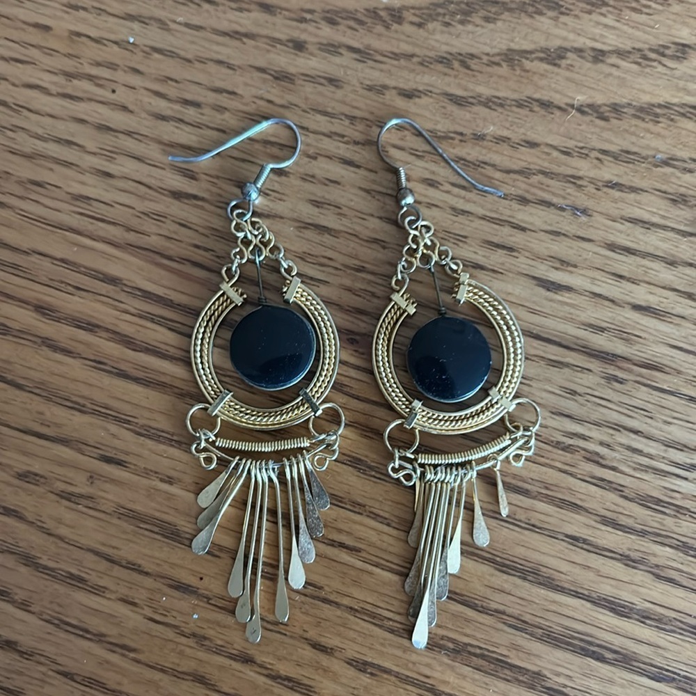 Elegant Gold and Black Dangle Earrings